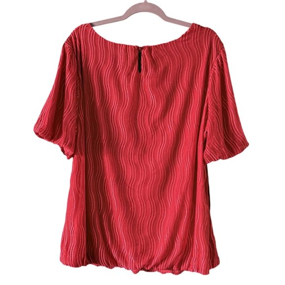 Sara Michelle Womens Red Wavy Striped Short Sleeve Top 3X Casual Holiday - Picture 4 of 7